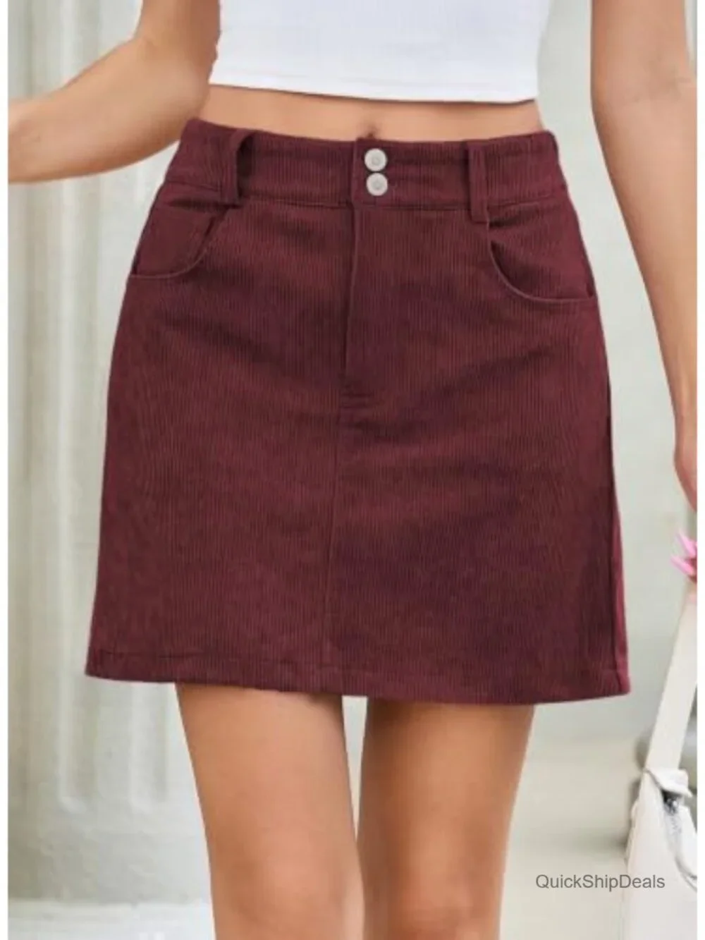 High Waisted Corduroy Mini Skirt with Pockets